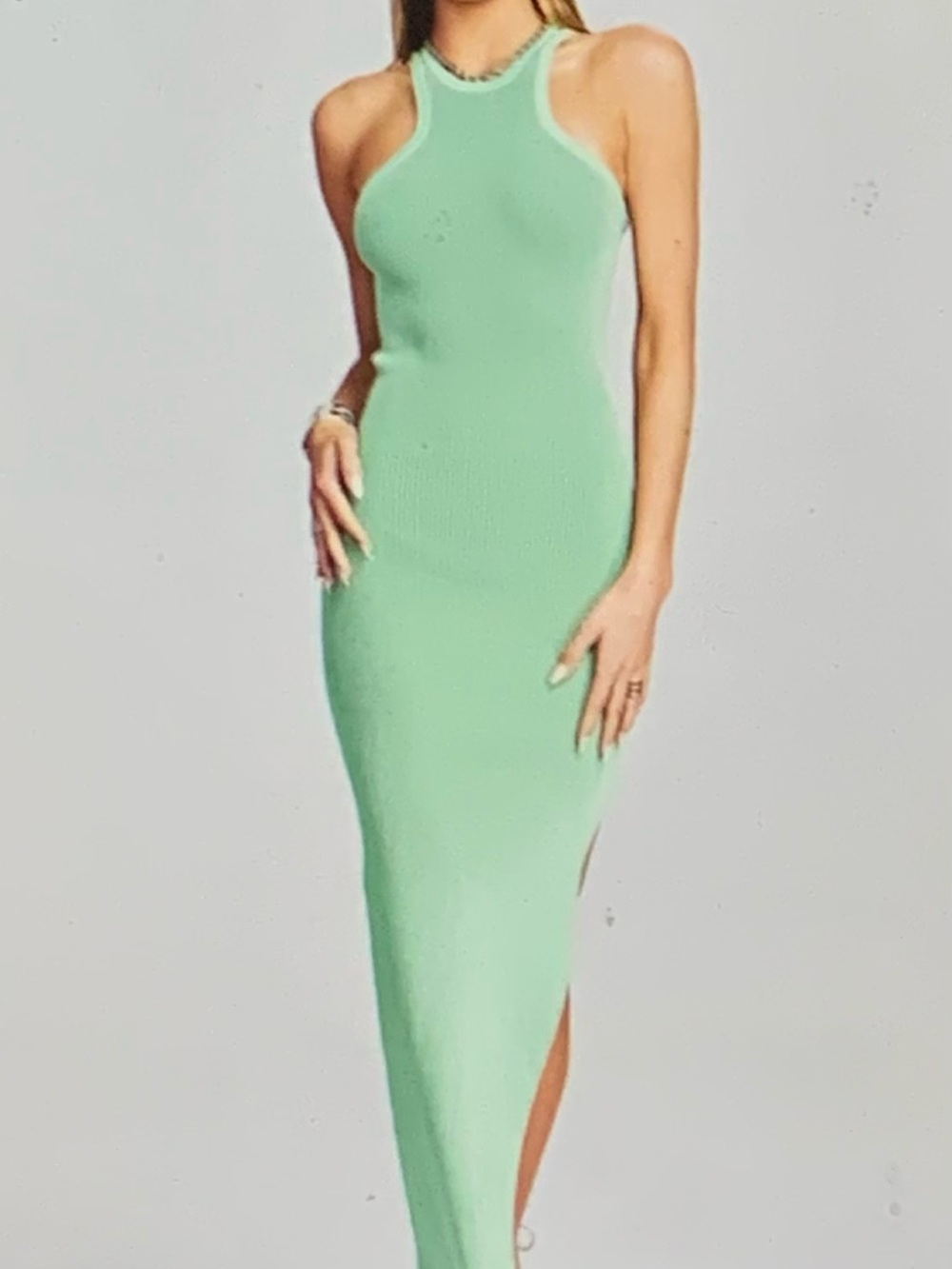 SEROYA dress maxi sz XS bodycon Mint Green Racer Neck “Sofie”